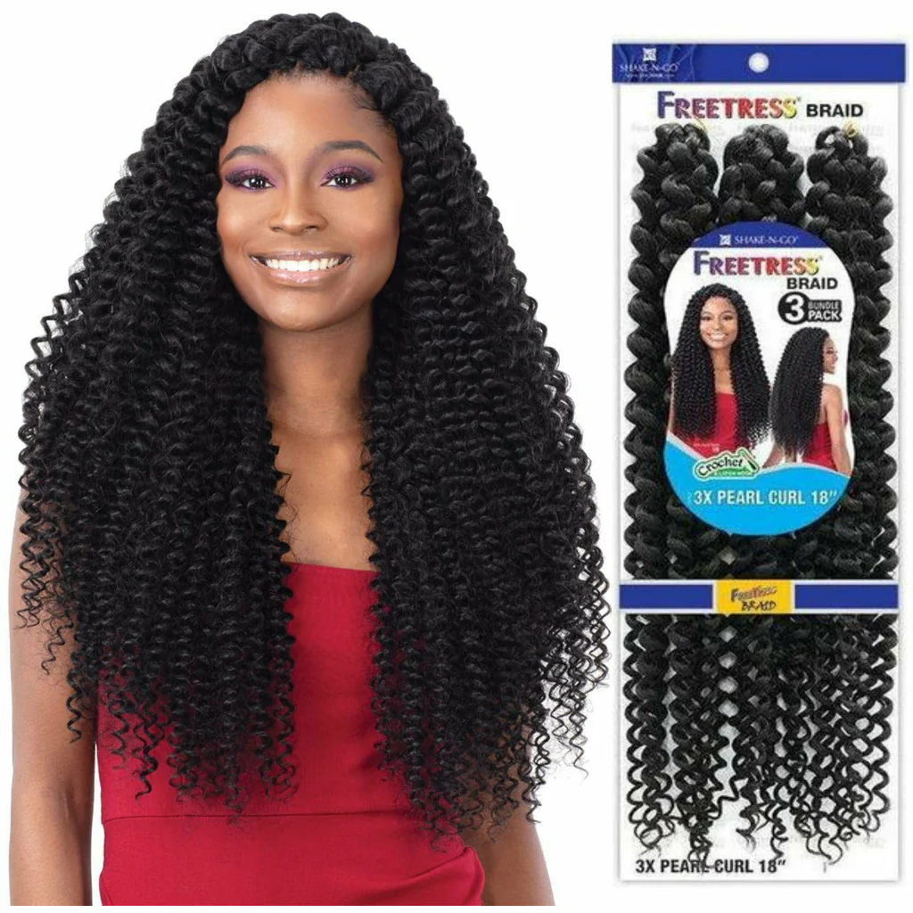 Freetress Water Wave hair styled long and full